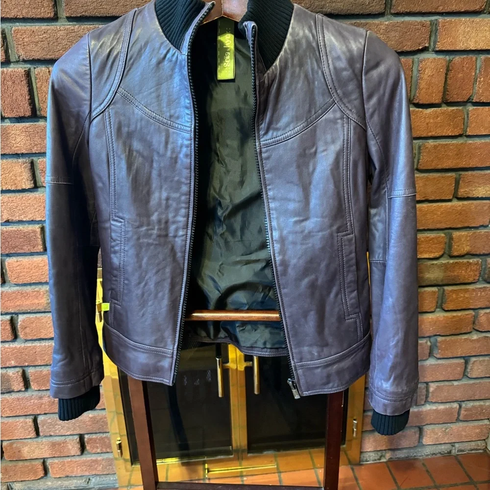 Soia & Kyo Dark purple Brown Bomber leather jacket size S in great condition - Picture 2 of 12
